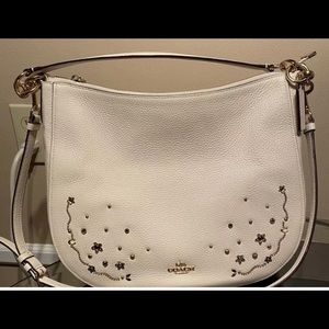 Coach Caulk-Off White Elle Hobo Crossbody Bag.
W/crystals & gold beads on front